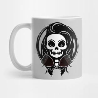 Female Wine Drinker Skull and Glasses Black Logo Mug